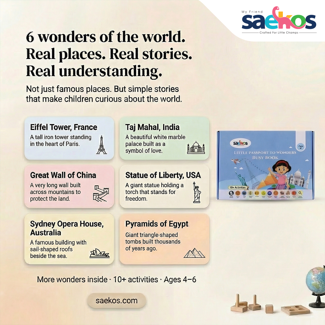 Saekos Little Passport to Wonders Busy Book – colouring national landmarks and flags