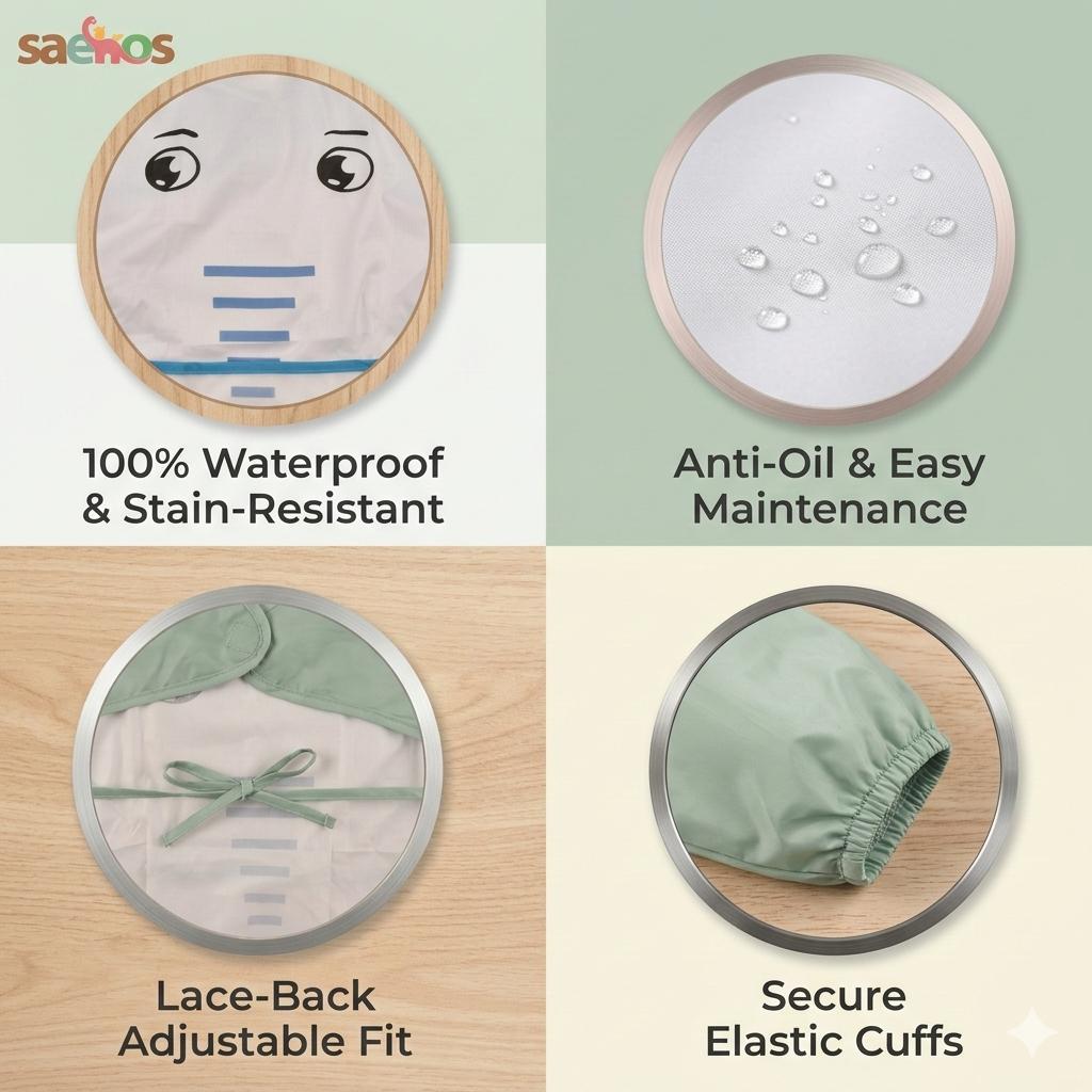 Saekos Silicon Bib Apron – baby wearing full-coverage bib apron during snack time