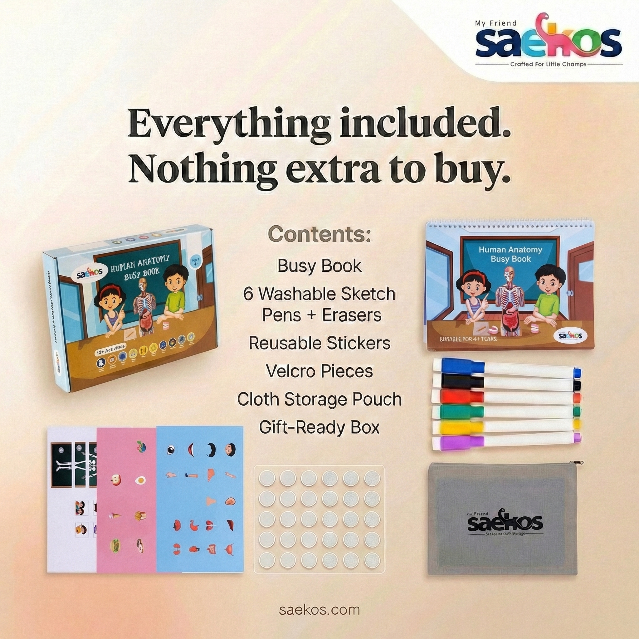 Saekos Human Anatomy Busy Book – engaging anatomy puzzles and matching exercises for kids
