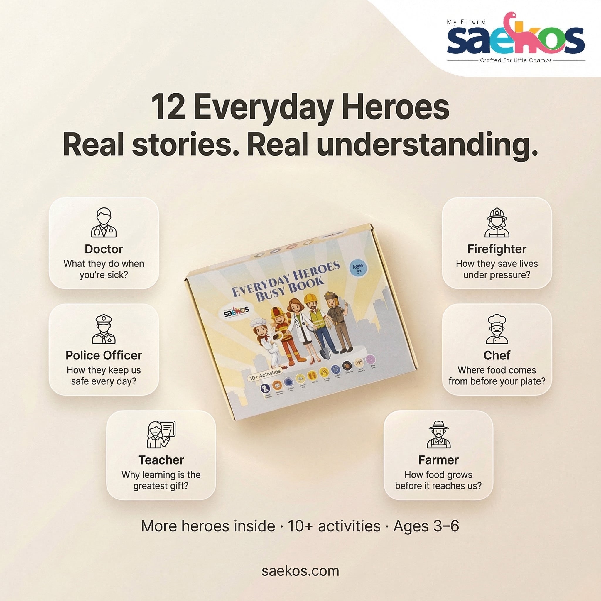 Saekos Everyday Heroes Busy Book – colouring pages featuring police and teachers